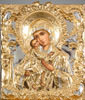 Икона живописная в ризе 24х30 масло, объемная риза №206, золочение, Феодоровская Божья Матерь