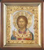 Икона в киоте 18х24 фигурный, темпера, риза объёмная, зол., никелир., с цатой,Иисус Христос Спаситель
