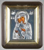 Икона в пластмассовой рамке 6х7 латунированная риза,Владимирской Божьей матери, икона Богородицы