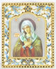 Икона в металлической рамке 6х7.5 фигурная, тиснение, на подставке, эмаль, золочение ,Албазинской Божьей матери, икона Богородицы Благовещенская