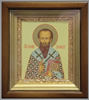 Икона в киоте 11х13 сложный, темпера, рамка золочёная,Василий Великий