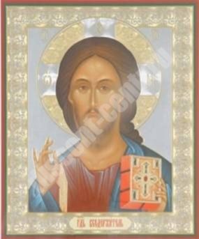 Икона Иисус Христос Спаситель 2 на деревянном планшете 6х9 двойное тиснение, аннотация, упаковка, ярлык иерусалимская