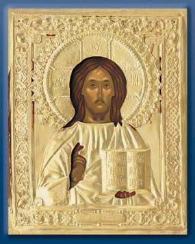 Icon picturesque in Rize 18x24 oil on body robe of No. 23, gold-plating, the Savior