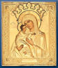 Ікона мальовнича у ризі 24х30 масло, об'ємна риза № 12, емаль золочення, Володимирська Божа Матір