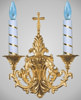 Lamp 2 candles with cross gilt