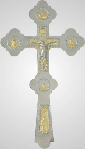 Крест напрестольный №6-5 сложный малый комбинированный с камнями №2