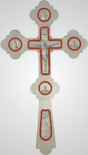 Крест напрестольный №6-7 сложный малый никель с камнями