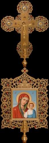 Крест-икона № 47 запрестольная выпиловка золочение камни эмаль