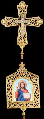 Крест-икона № 48 запрестольная выпиловка гравировка золочение с древками