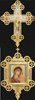 Крест-икона запрестольная с литым распятием гравировка золочение камни