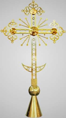 Крест на купол №6 ажурный h 3м с шаром и конусом золочение