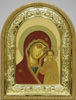 Icoana arcuita in riza 18x24, tableta, rama aurita, tempera, ambalaj, Maica Domnului din Kazan, icoana Maicii Domnului