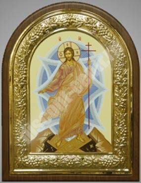 Arched icon in riza 18x24, tablet, gilded frame, tempera, packaging