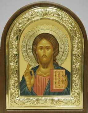 The icon in Rize 18x24 arched, tablet, frame, halo gilt, tempera, packing,Jesus Christ the Savior