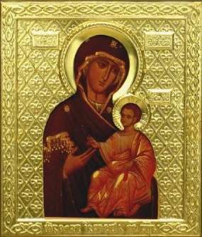 Ікона в ризі 6х7 об'ємна,Казанської Божої матері, ікона Богородиці