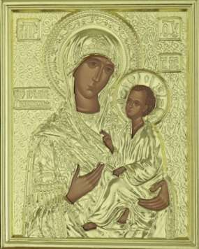 Икона Тихвинская Божья матерь Богородица в ризе 9х11 объемная, пленка