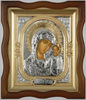 Ікона в кіоті №4 18х24 фігурний, темпера, об'ємна риза, золочення , нікелювання,Казанської Божої матері, ікона Богородиці