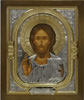 Εικονίδιο στην περίπτωση εικονογράφησης 18x24 απεικόνισε αριθ. 2 τέμπερα, χωρίς φορείο, ρόμπα, νικέλιο, επιχρυσωμένο, Ιησούς Χριστός Σωτήρας