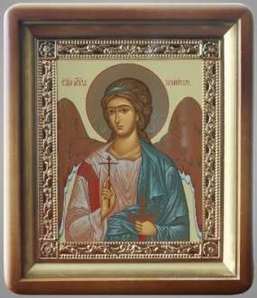 Икона Ангел-Хранитель в киоте 18х24 фигурный, темпера, рамка золочёная