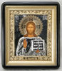 Εικονίδιο στην περίπτωση εικονογράφησης 18x24 απεικόνισε, τέμπερα, ρόμπα ογκώδες, κλειστό, μερικώς επιχρυσωμένο, Ιησούς Χριστός Σωτήρας