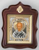 The icon in the frame 18x24 with figural finial, tempera, Reese volume, partially gilded,Nicholas