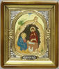 Икона в киоте 18х24 фигурный, темпера, риза-рамка объемная, открытая, золочёная, никелирование,Рождество Христово
