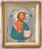 Икона в киоте 24х30 фигурный, темпера, риза объемная, открытая, золочение , эмаль,Иисус Христос Спаситель