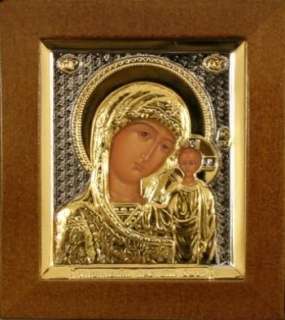 Икона Казанская Божья матерь Богородица в киоте 6х7 фигурный №2 риза объемная, частично золочёная