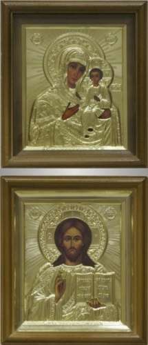 Икона Иисус Христос Спаситель-Смоленская Божья матерь Богородица в киоте 11х13 риза объемная