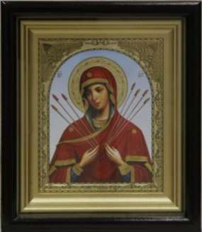 Икона Семистрельная Божья матерь Богородица в киоте 11х13 сложный №2 конгрев