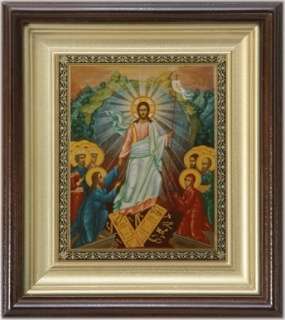 Икона Воскресение Христово №51 в киоте 11х13 сложный, двойное тиснение
