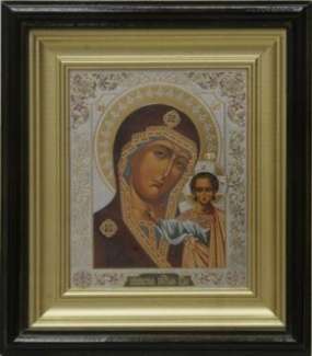 Икона Казанская Божья матерь Богородица 10 в киоте 11х13 сложный, двойное тиснение