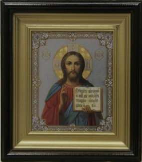 Икона Иисус Христос Спаситель 14 в киоте 11х13 сложный, двойное тиснение