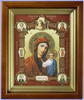 Икона Казанская Божья матерь Богородица с клемами в киоте 13х18 сложный, конгрев, плёнка