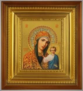 Икона Казанская Божья матерь Богородица в киоте 18х24 сложный, тиснение, подрамник ПЭТ