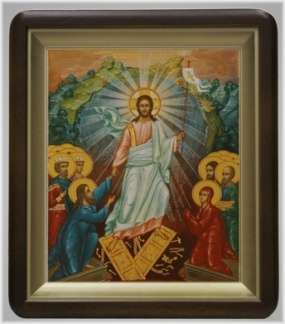 Икона Воскресение Христово №51 в киоте 18х24 фигурный, двойное тиснение