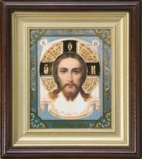 Икона Иисус Христос Спаситель 7 в киоте 11х13 сложный, двойное тиснение, золочёный венчик