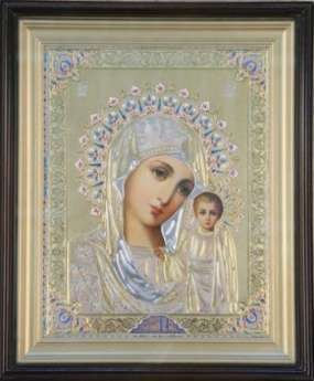 Икона Казанская Божья матерь Богородица в киоте 24х30 сложный, конгрев