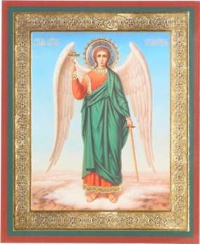 Икона Ангел-Хранитель ростовой №2 в деревянной рамке №1 7 х14 двойное тиснение