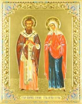 Icon in wooden frame 24х30 the convex,Cyprian and Ustinia