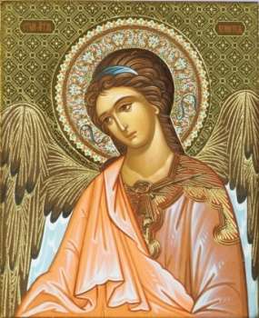 Икона Ангел-Хранитель в деревянной рамке №1 13х15 тиснение с венчиком
