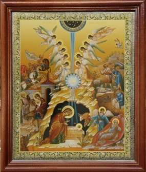 Икона Собор Архангелов и Ангелов в деревянной рамке №1 30х40 двойное тиснение, упаковка