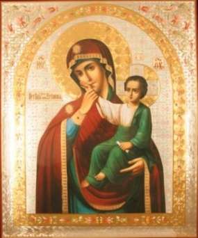 Икона Отрада и утешение Божья матерь Богородица 01 в деревянной рамке №1 18х24 двойное тиснение