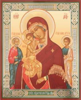 Икона Трех радостей Божья матерь Богородица в деревянной рамке №1 18х24 двойное тиснение