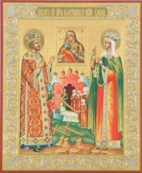 Икона Константин и Елена 2 в деревянной рамке №1 11х13 двойное тиснение