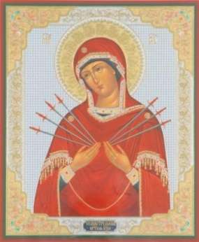 Икона Семистрельная Божья матерь Богородица в деревянной рамке №1 11х13 двойное тиснение