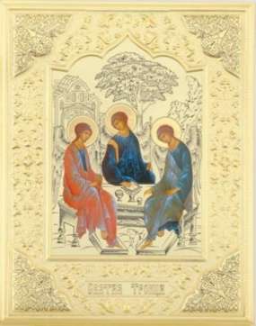 Икона Троица Рублевская на деревянном планшете 21х32 ДСП конгрев, упаковка Богородичная святое