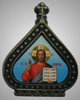 The icon in the plastic frame of the Icon of the dome of the blue background ,Jesus Christ the Savior of the spiritual