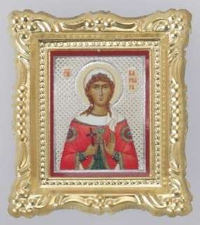 Icon in a metal frame 4x5 embossed, on a stand, Mother of God