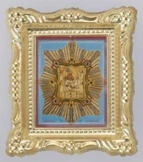 Ікона в металевій рамці 4х5 тиснення, на підставці Почаївської Божої матері, ікона Богородиці
